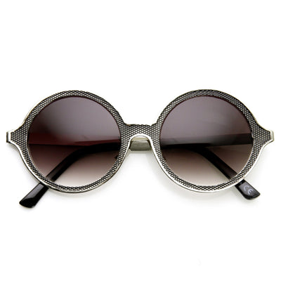 Womens Designer Premium Full Metal Ornate Engraved Round Sunglasses 9325