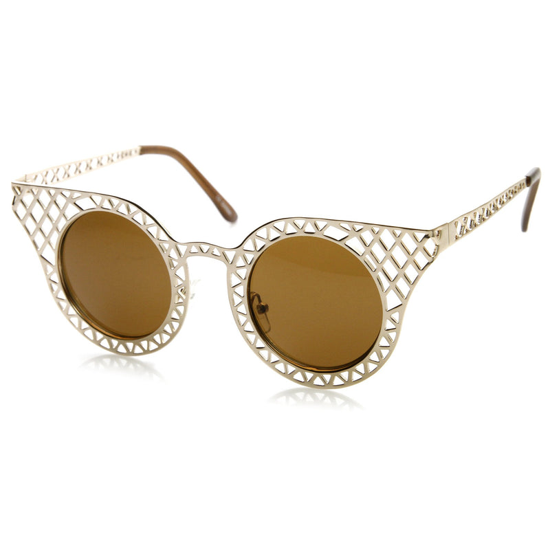 Gafas de sol tipo ojo de gato entrecruzadas de metal cortado con láser para mujer 9353