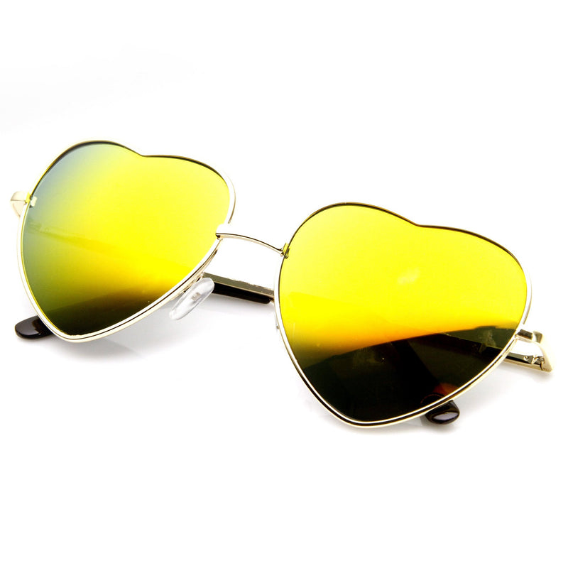 Gafas de sol de metal con forma de corazón y lentes espejadas para mujer 9436