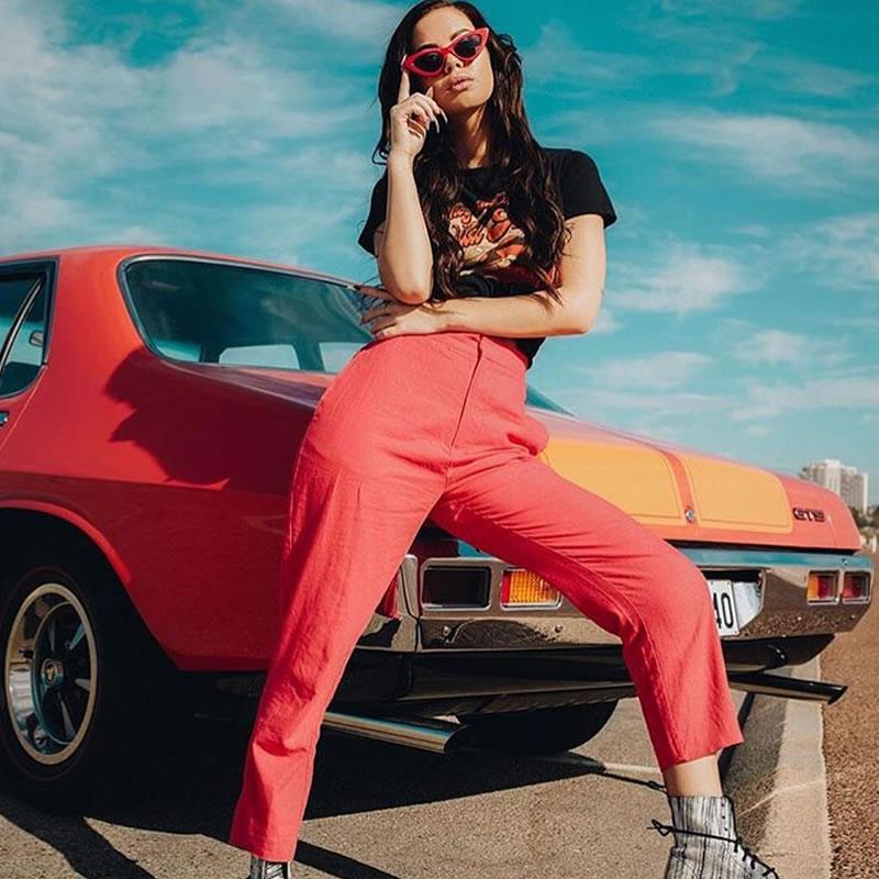 Gafas de sol estilo ojo de gato con lentes planas retro estrechas de los años 90 para mujer C523