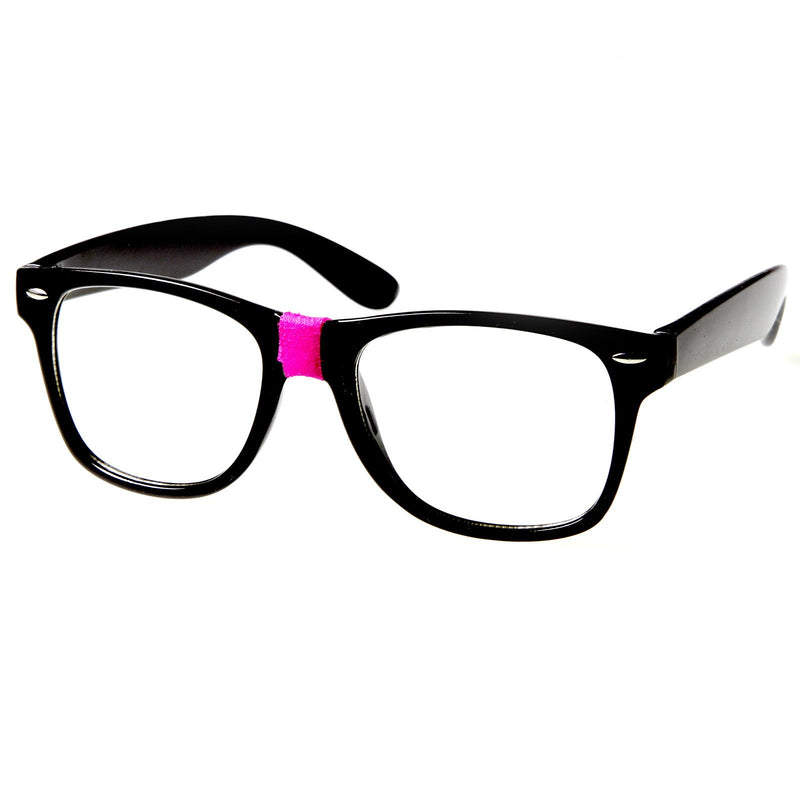 Retro Nerd Geek Cinta de color Lente transparente Gafas con borde de cuernos 8624