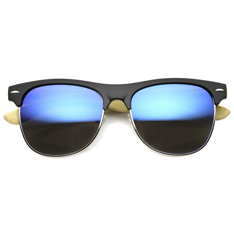 Gafas de sol de media montura con lentes de espejo de madera de bambú ecológicas 9949