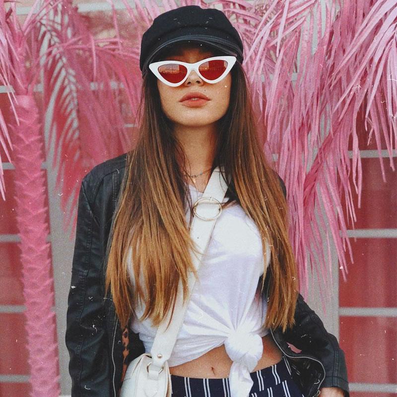 Gafas de sol retro con lentes de color ojo de gato y ángulo lateral para mujer C510