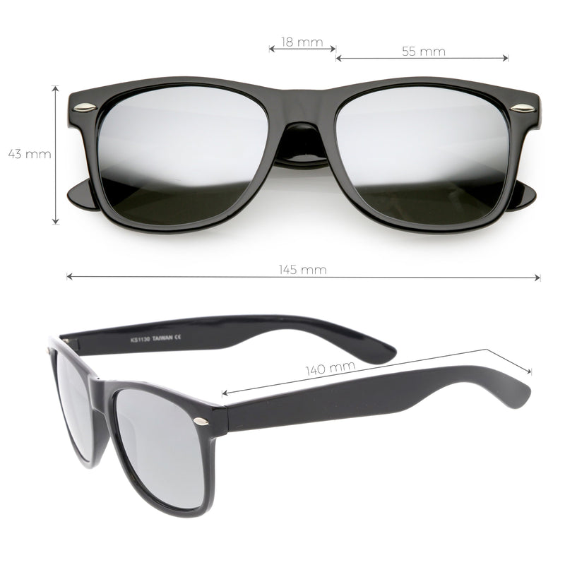 Gafas de sol clásicas grandes con montura de cuernos y lentes espejadas C769