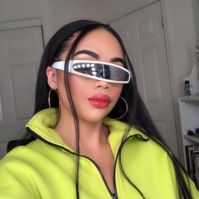 Gafas de sol retro futuristas de discoteca de los años 80 envolventes espaciales 8964