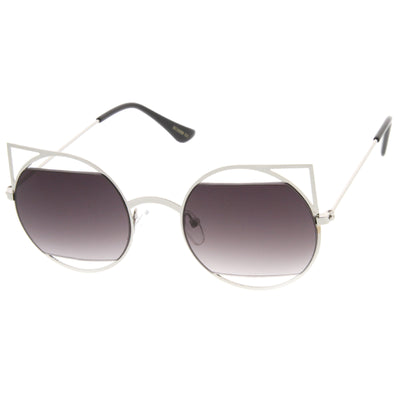 Women's Round Metal Laser Cut Cat Eye Sunglasses 9122