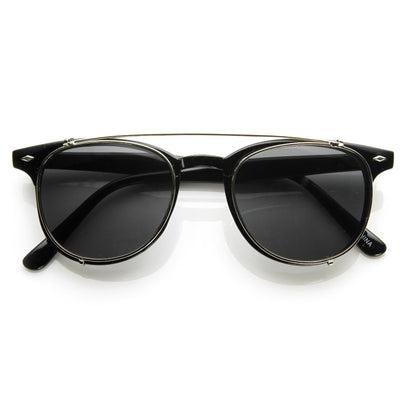 Dapper Vintage Indie Clear Lens Clip On Horned Rim Sunglasses 9169