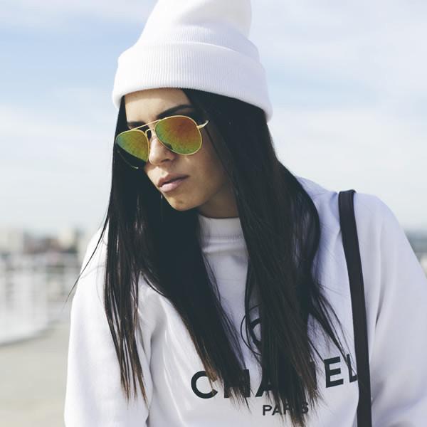 Zerouv Gafas de sol con lentes espejadas y montura dorada completa 1486