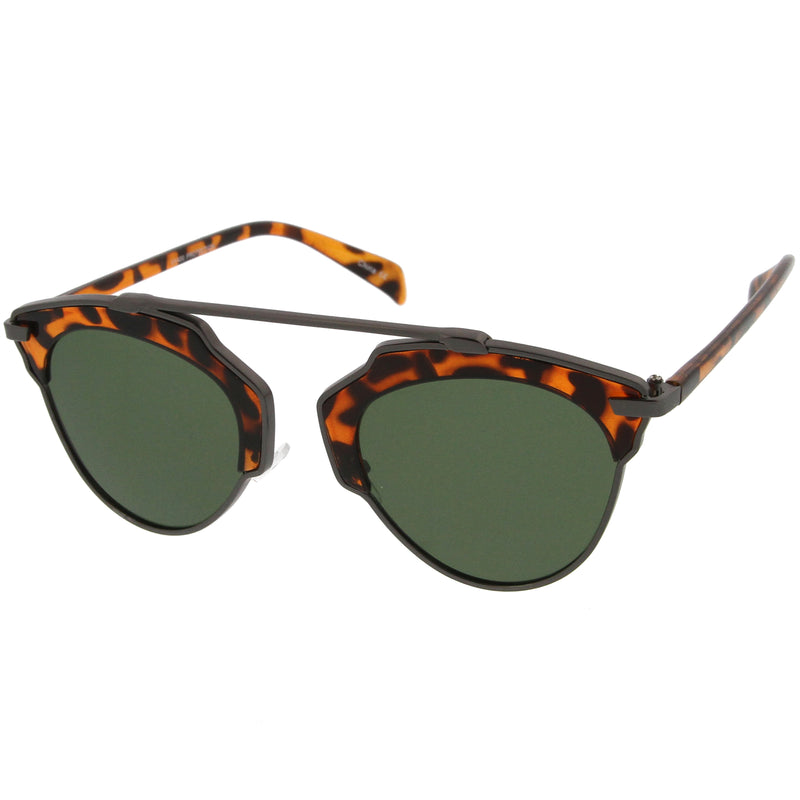 Oversize Half-Frame Mirrored Flat Lens Round Sunglasses A338