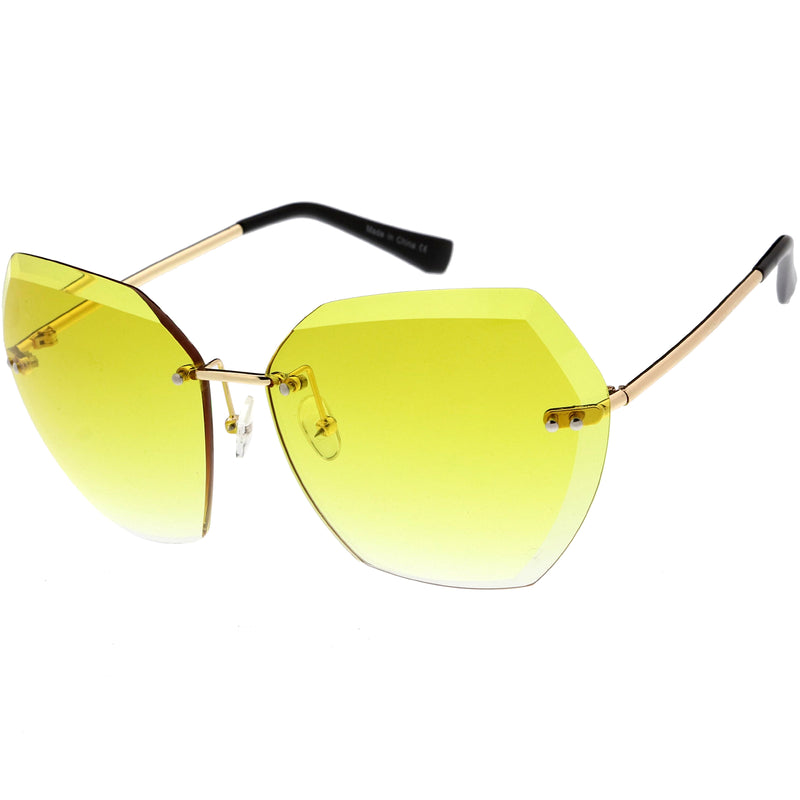 Gafas de sol geométricas con lentes degradados biselados sin montura de gran tamaño D014