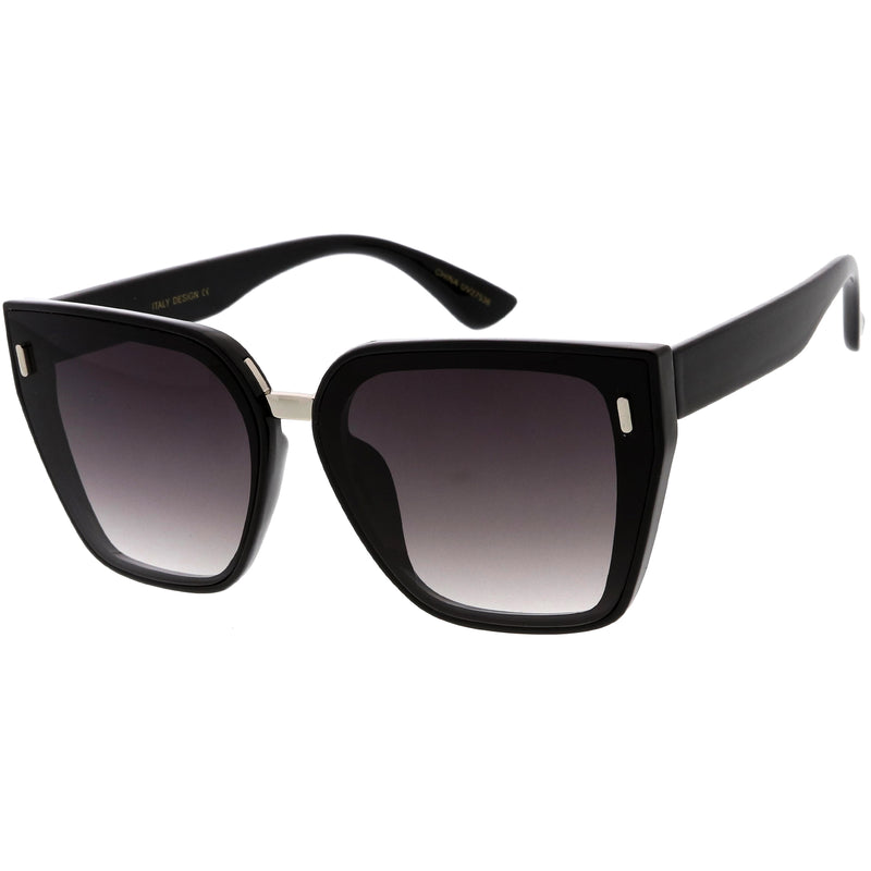 Posh Oversize Two-Tone Metal Nose Bridge Temple Rivet Accent Cat Eye Sunglasses D036