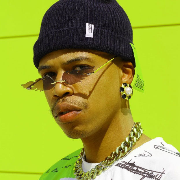 Gafas de sol con llamas sin montura y lentes espejadas con forma de llamas de fuego atrevido D081