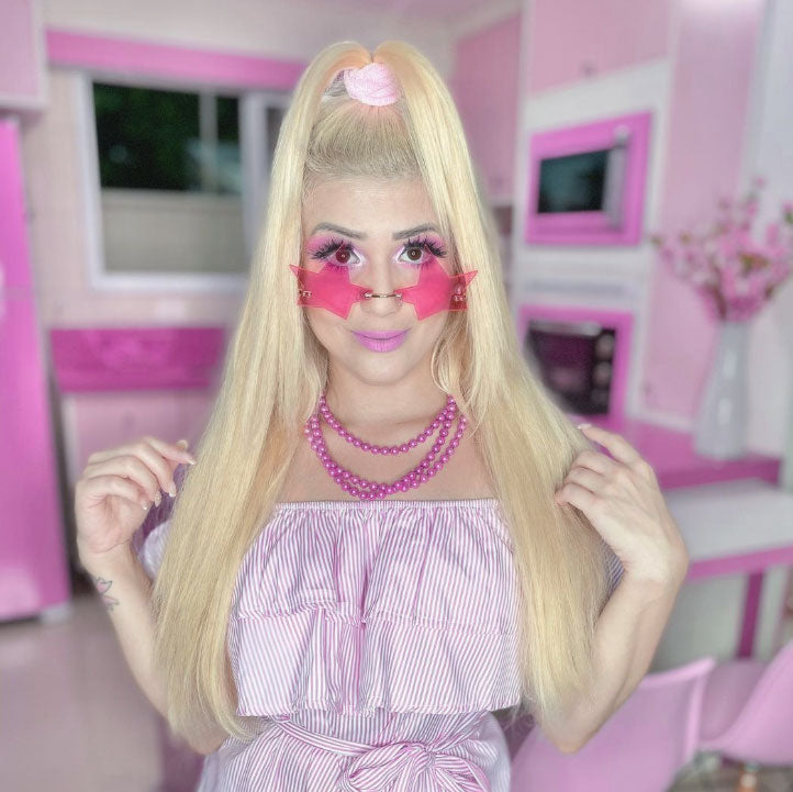 Gafas de sol con montura de metal sin montura y diseño de estrella teñida elegante D083