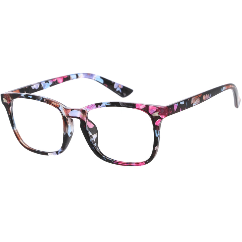 Elegantes gafas con montura de cuerno cuadrado con detalle de patillas metálicas con filtrado de luz azul D086