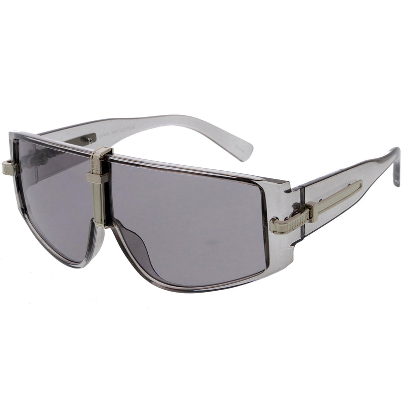 Gafas de sol con escudo de metal de primera calidad con lentes tintadas de color curvado atrevido D096