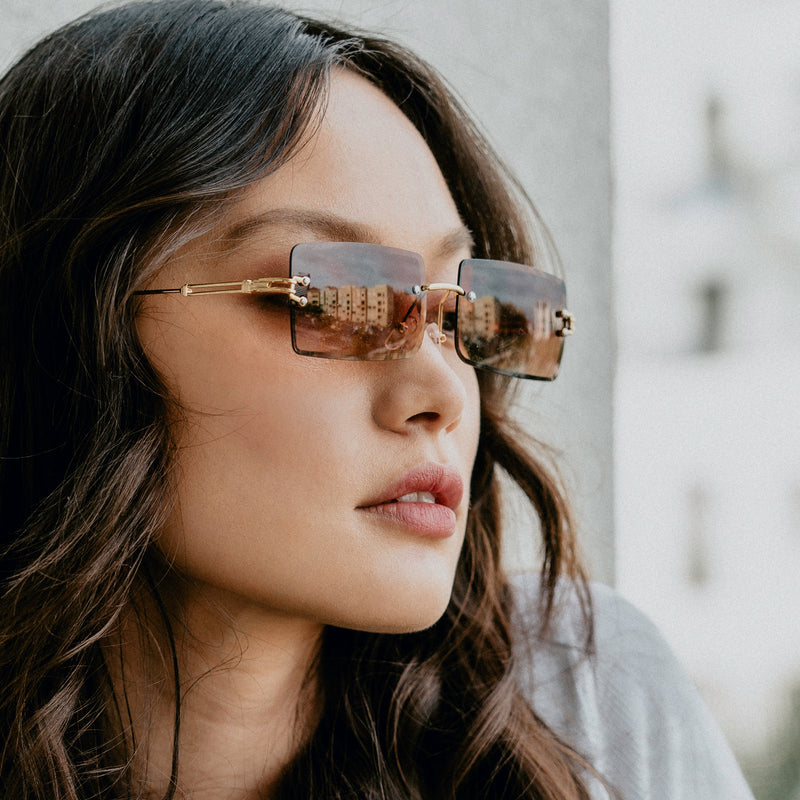 Gafas de sol rectangulares de metal con lentes biseladas neutras cuadradas de lujo D225