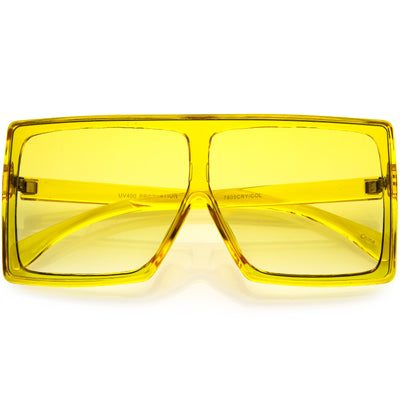 Bold Colored Tinted Lens Translucent Flat Top Oversize Shield Sunglasses D109