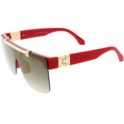 Hype Flip Up Metal Accent Oversize Shield Sunglasses D193