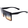 Oversize Rimless Neutral Colored Flat Top Shield Sunglasses D279