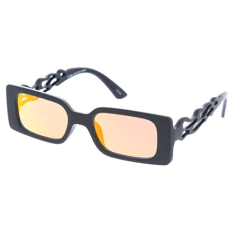 Thick Retro Rectangle Flame Arms Sunglasses D325, Black / Red Mirror | zeroUV