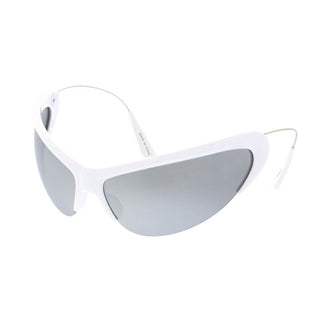 Large Sporty Wrap Around Sunglasses D323 - White / Silver Mirror