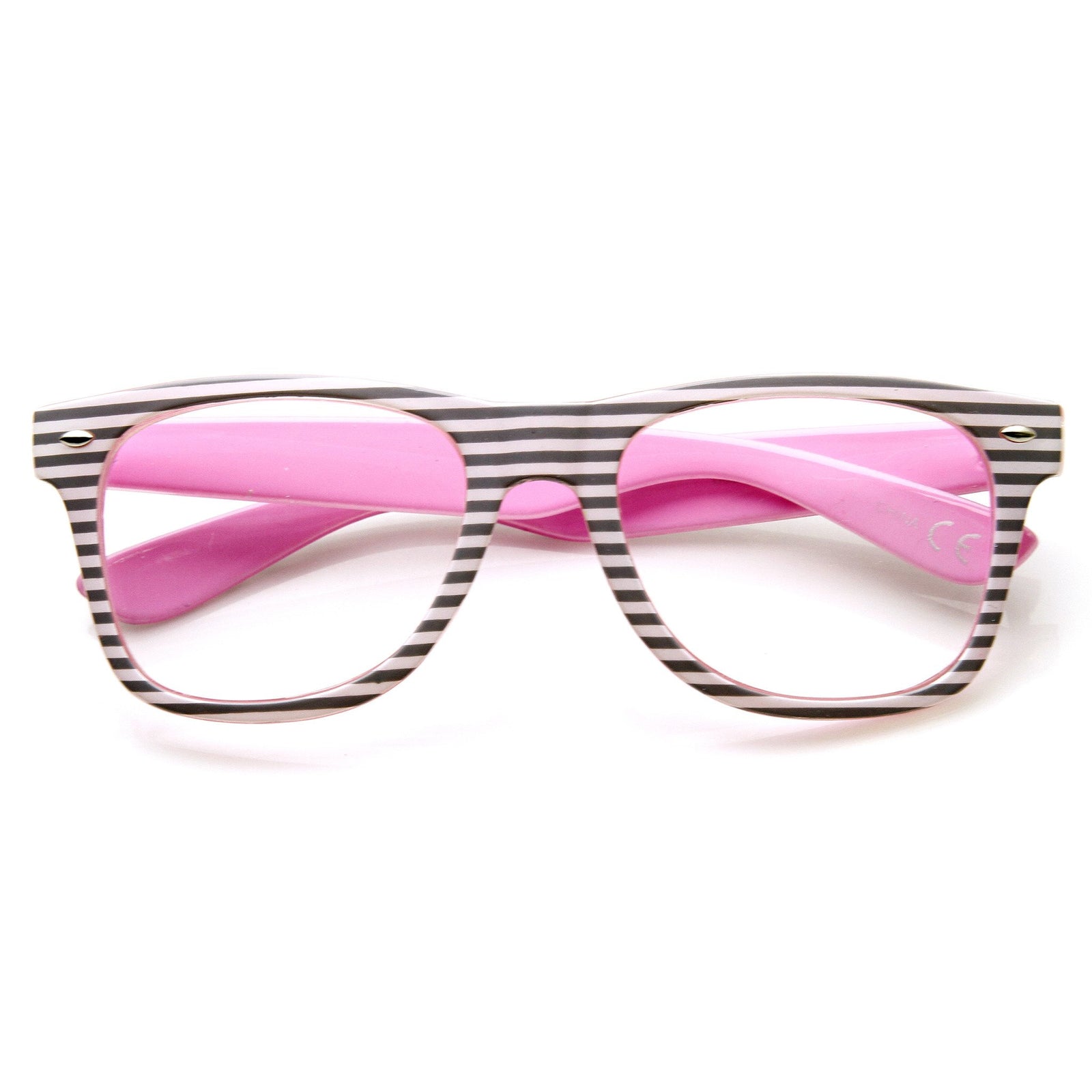 Two Tone Pastel Striped Clear Lens Horned Rim Glasses 9334