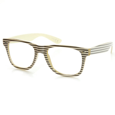 Two Tone Pastel Striped Clear Lens Horned Rim Glasses 9334