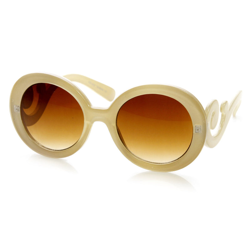Trendy Women's Fashion Swirl Temple Round Sunglasses 9347