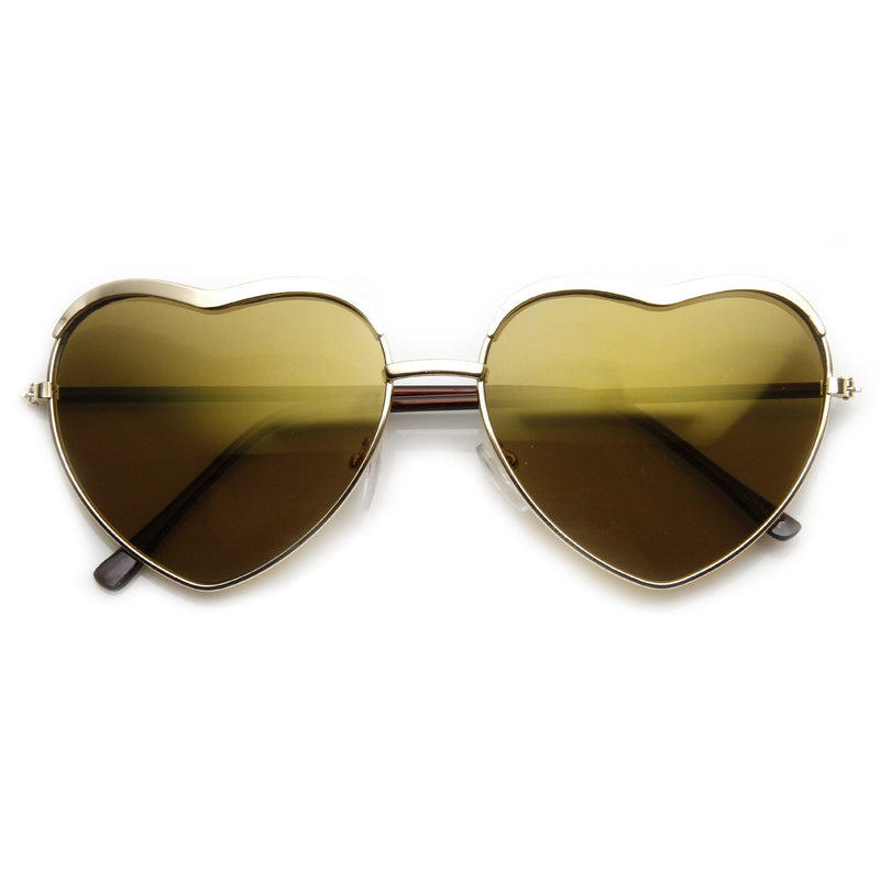 Women's Cute Heart Shape Mirrored Lens Sunglasses 9405