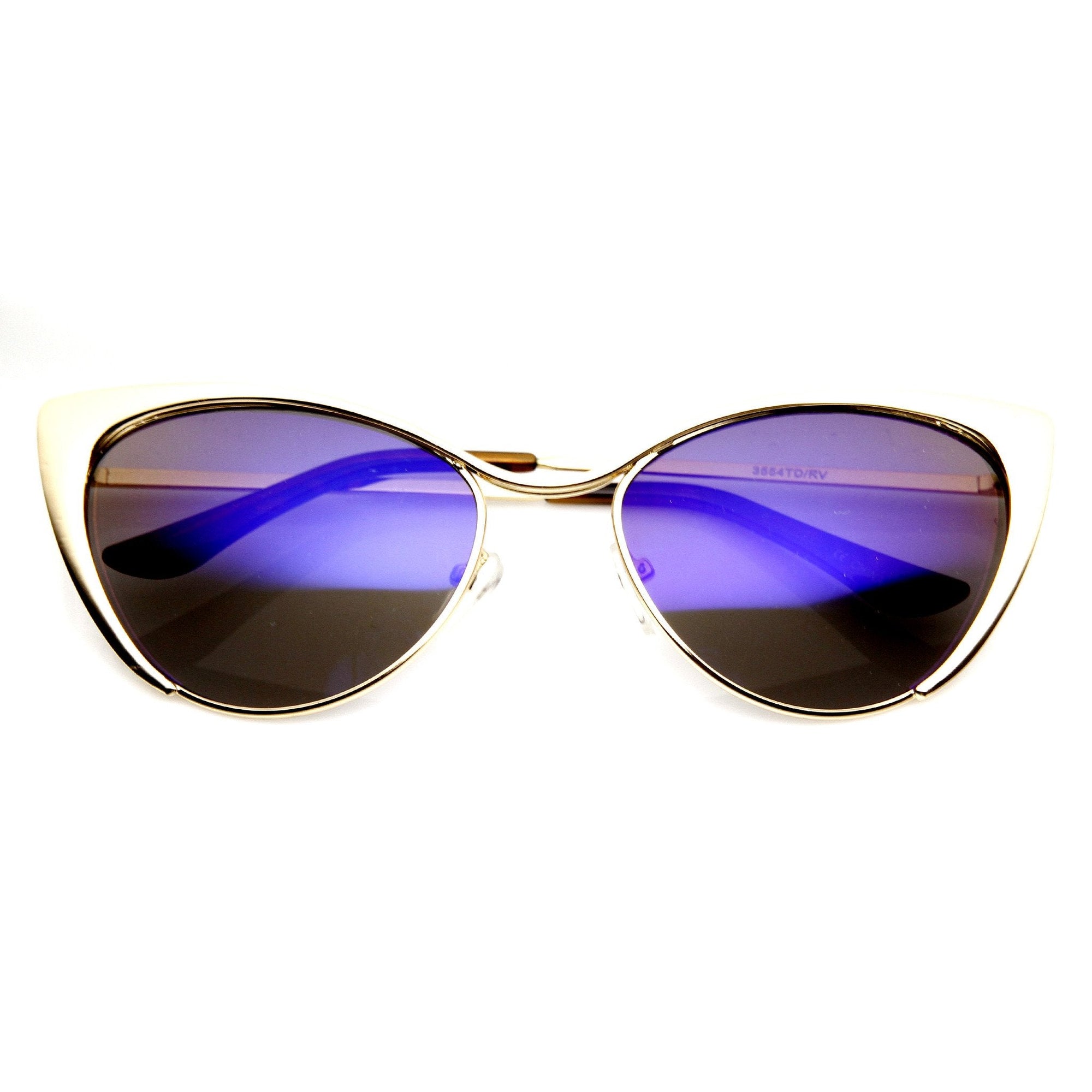 Women's Metal Cat Eye Flash Color Lens Sunglasses 9437