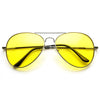 Retro Large Metal Aviator Sunglasses With Yellow Driving Lens 9461