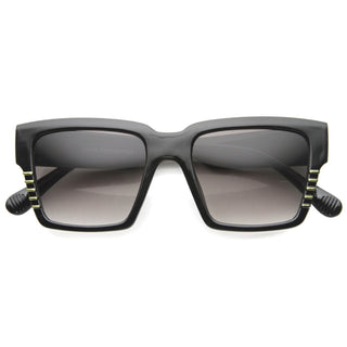 Oversize Square Bold Frame Horned Rim Sunglasses 9988 - Black Gold Lavender
