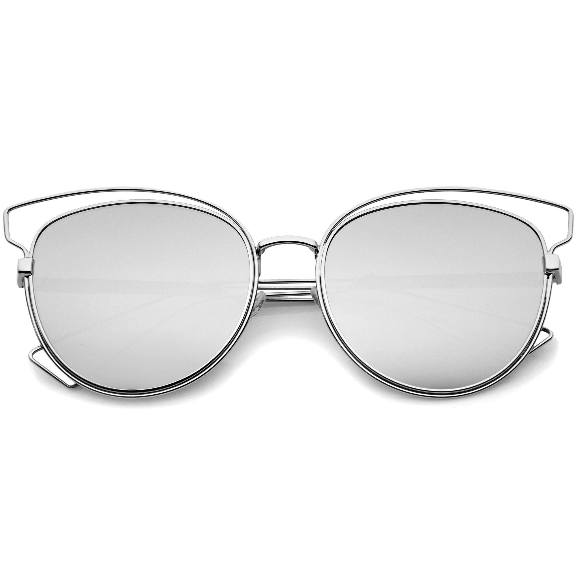 Women's Modern Flat Lens Cat Eye Metal Sunglasses A323