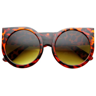Gafas de sol estilo ojo de gato redondas súper atrevidas de diseñador para mujer 9278 - Ámbar tortuga brillante