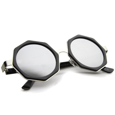 Oversize Geometric Octagon Mirrored Lens Round Sunglasses A111