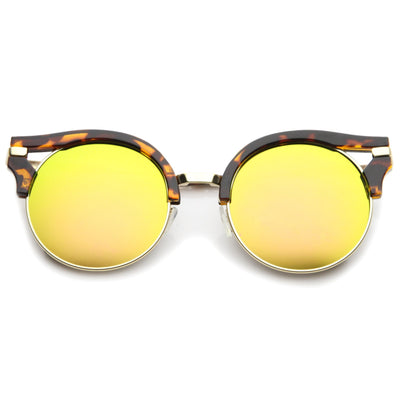 Women's Round Half Frame Flat Lens Cat Eye Sunglasses A153