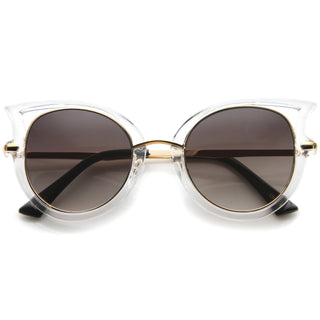 Women's Temple Cut Out Round Cat Eye Sunglasses A058 - Clear Gold Lavender