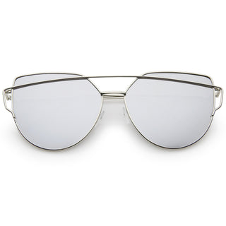 Gafas de sol extragrandes y finas con lentes planos espejados y cejas cruzadas A545 - Espejo plateado plateado