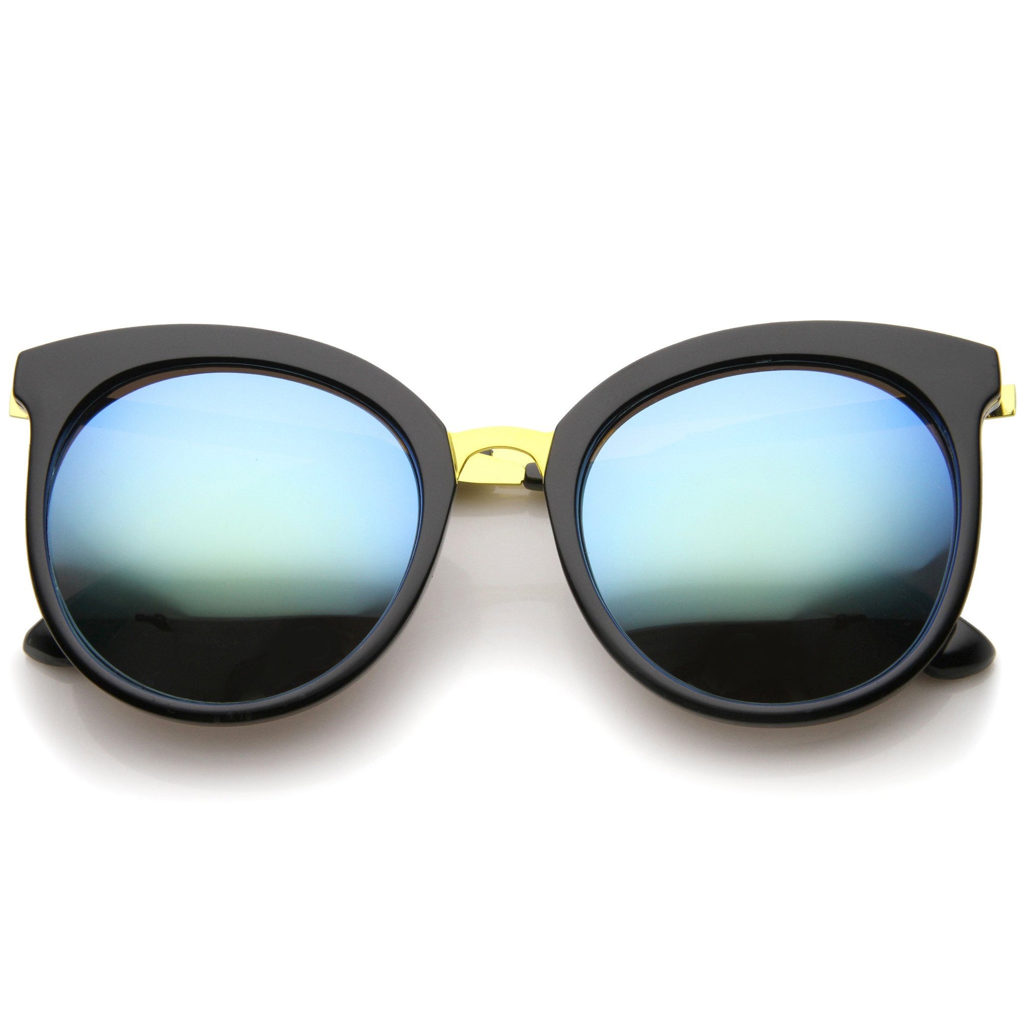 Women's Oversize Cat Eye Mirrored Lens Round Sunglasses - zeroUV