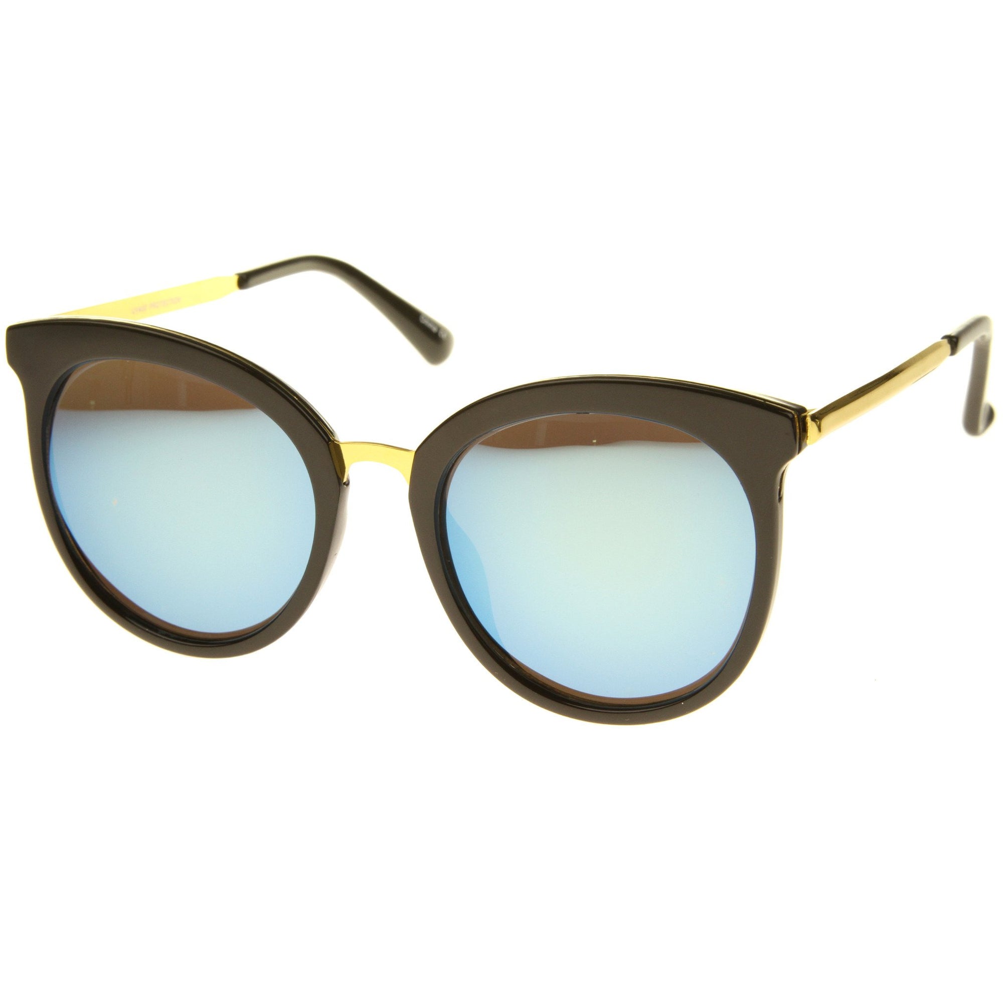 Women's Oversize Cat Eye Mirrored Lens Round Sunglasses - zeroUV