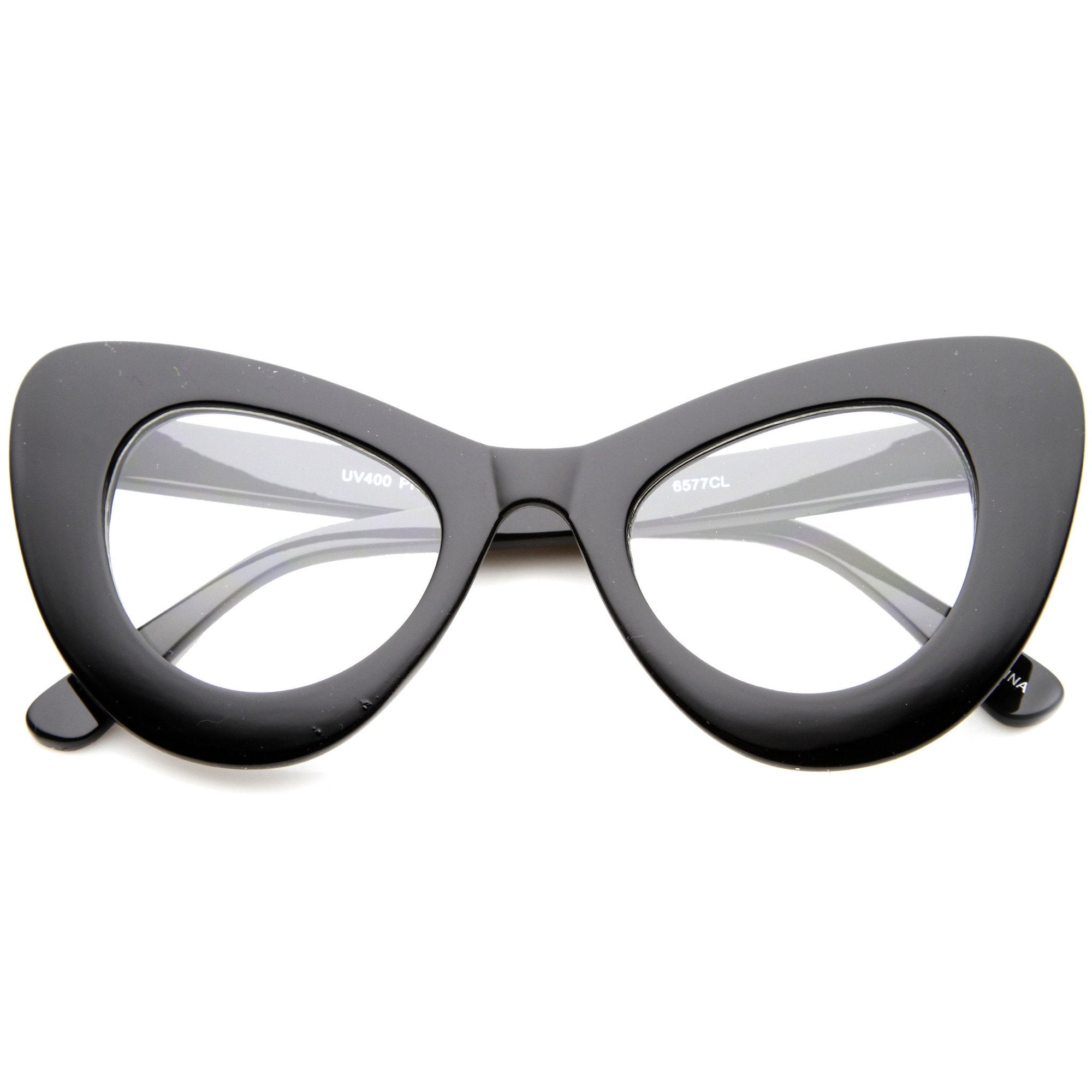 Women's Retro Oversize Clear Lens Cat Eye Glasses - zeroUV