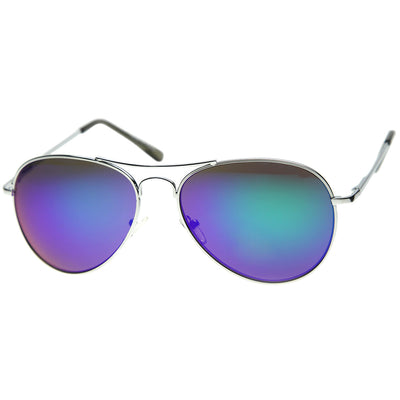 Retro Flash Mirrored Lens Metal Aviator Sunglasses