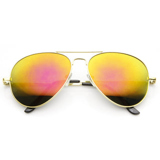 Gold Metal Frame With Flash Mirrored Lens Sunglasses - Red Mirror