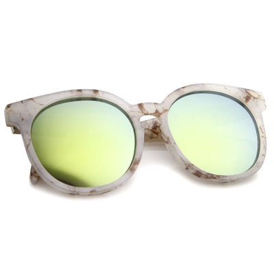 Oversize Marble Print Mirror Lens Round Sunglasses A466