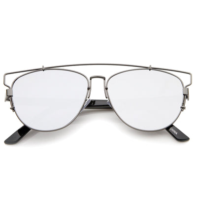 Modern Metal Crossbar Mirror Lens Flat Front Sunglasses