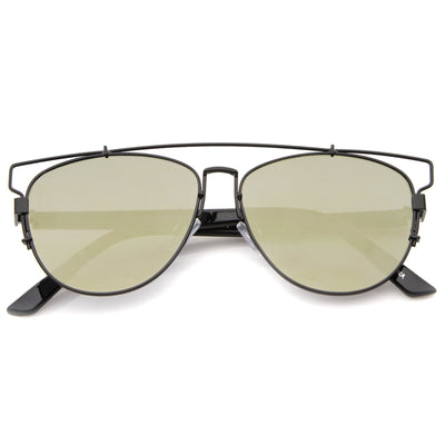 Modern Metal Crossbar Mirror Lens Flat Front Sunglasses