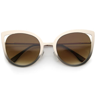 Women's Round Laser Cut Cat Eye Sunglasses A525 - Gold Gold Amber