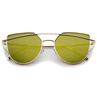 Gafas de sol retro modernas con lentes de espejo plano para mujer A898 - Espejo dorado dorado