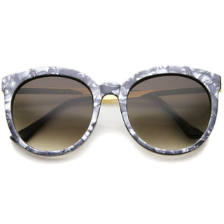 Gafas de sol redondas extragrandes con forma de ojo de gato de mármol para mujer - Lavanda Dorada Carbón