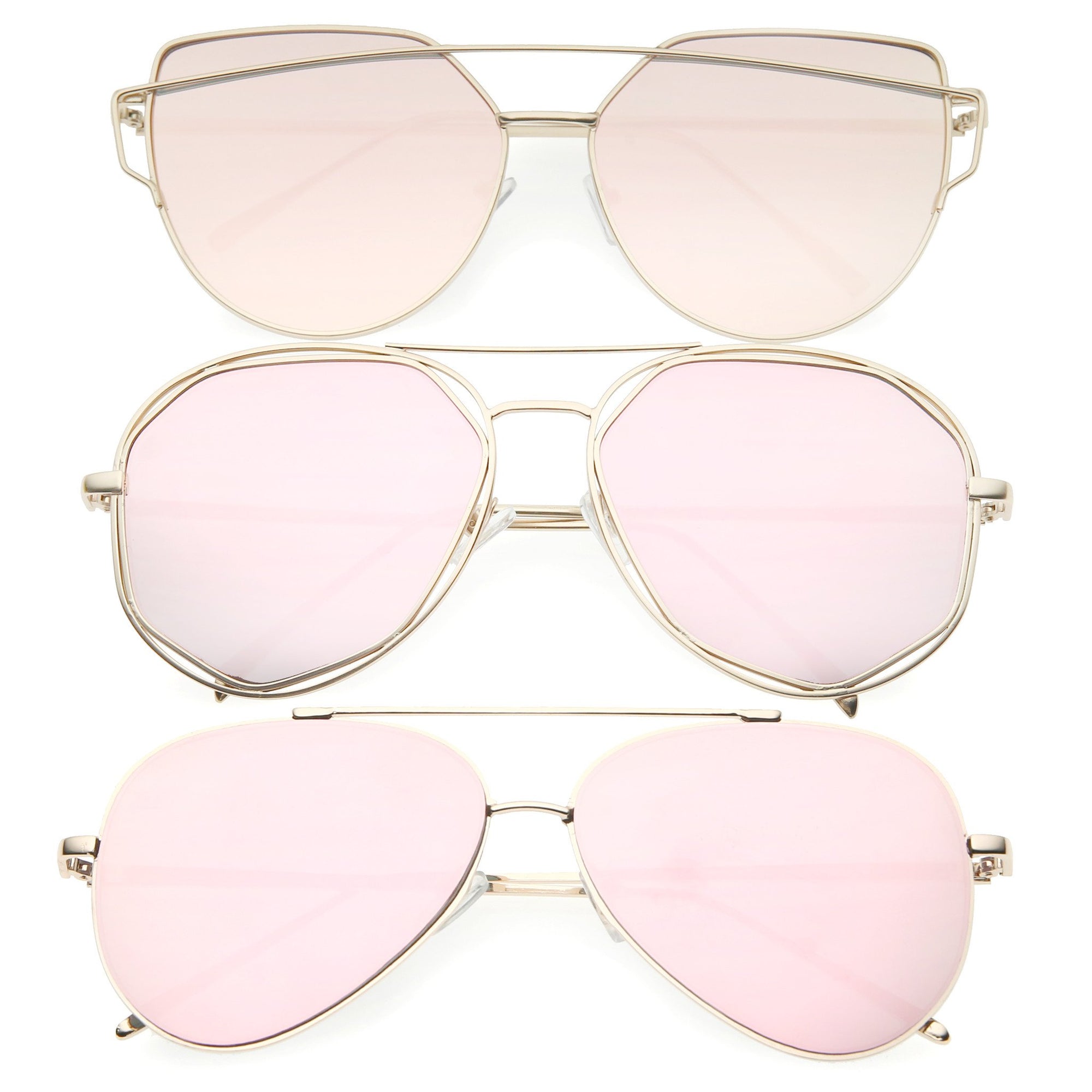 Women's Retro Modern Pink Color Tone Sunglasses - 3 Pack